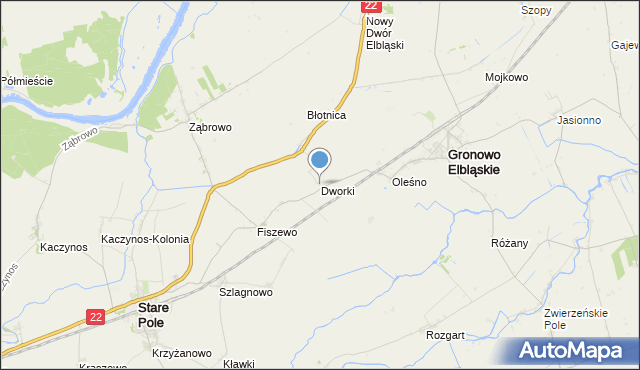 mapa Dworki, Dworki gmina Gronowo Elbląskie na mapie Targeo